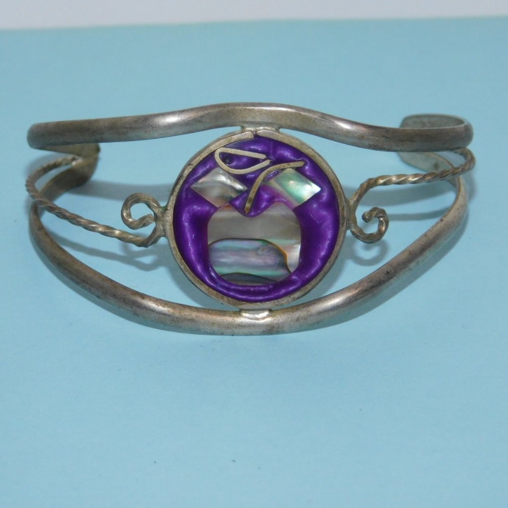 Vintage Mexico Silver & Purple Stone Cuff Bracelet